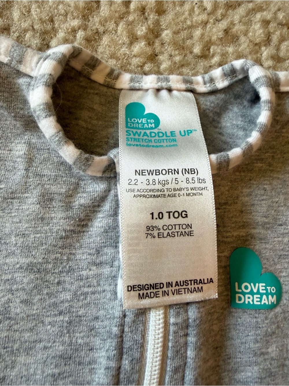 Love to Dream Swaddle Up Sleep Sack- Cotton 1.0 TOG Size Newborn - Picture 3 of 3